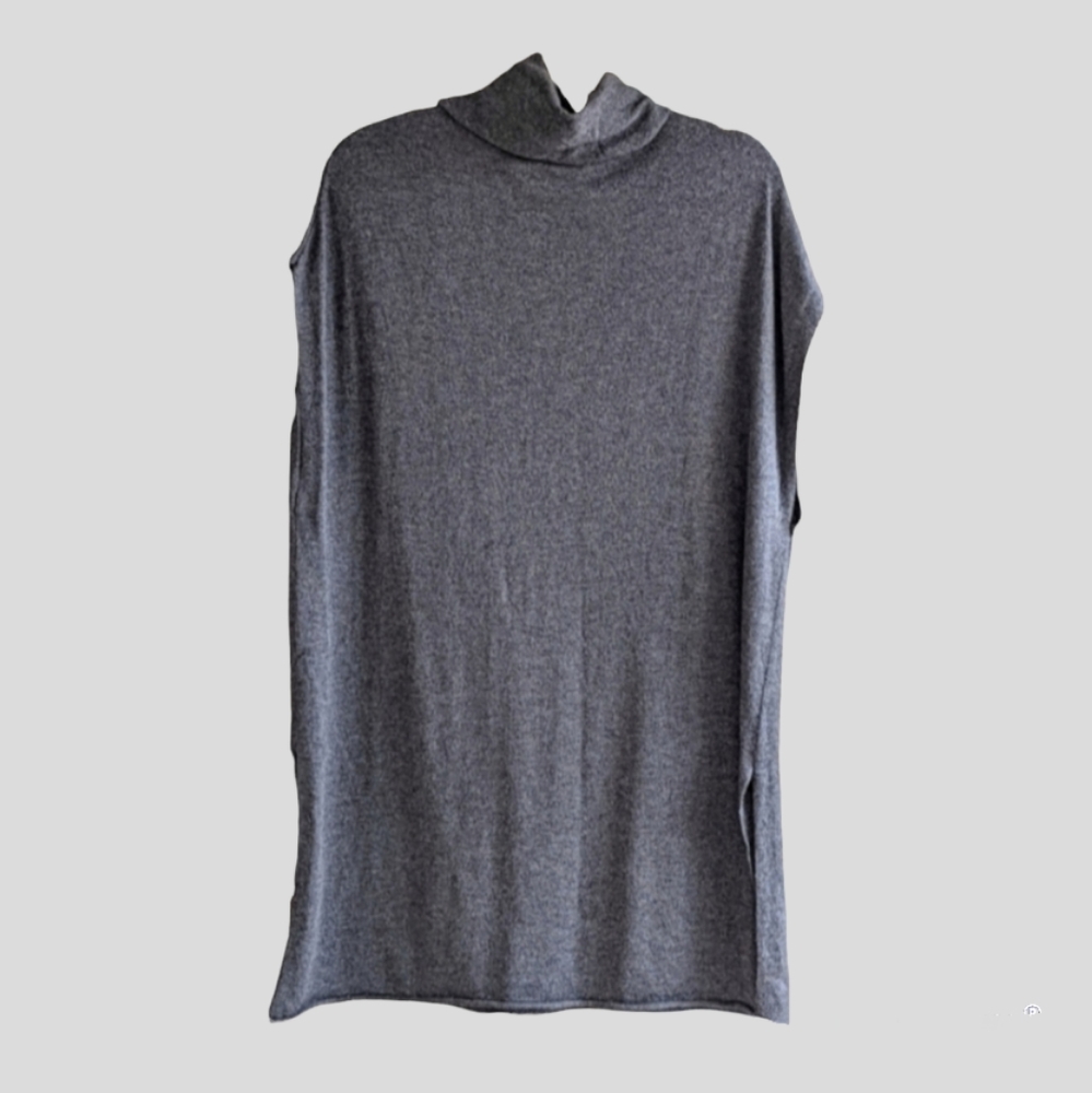 LOVE STITCH Cap Sleeve Sweater Cowl Turtleneck Tunic Dress Dark Charcoal Gray